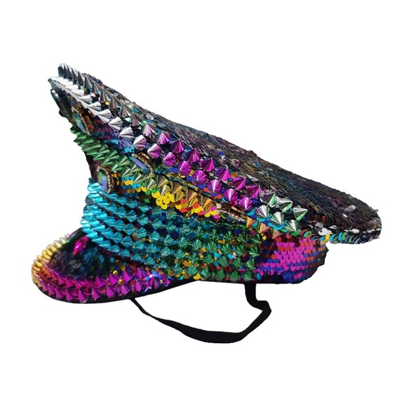 Spike Studded Rainbow Captain Hat